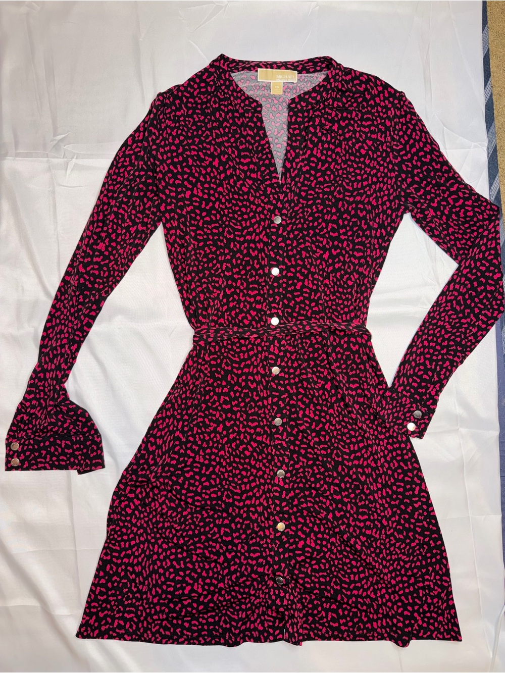 Michael Kors Pink Cheetah Jersey Shirt Dress w/ Belt - XS